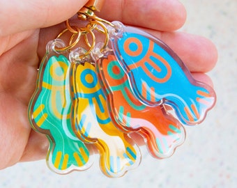 Loud Fishes Epoxy Keychain - Colorful folk art fish, acrylic charm keychain