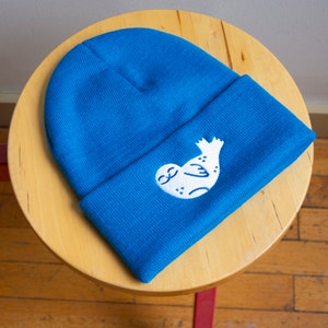 Seal Beanie Blue Knit Hat with Banana Seal Embroidery, Stylish Toque image 4