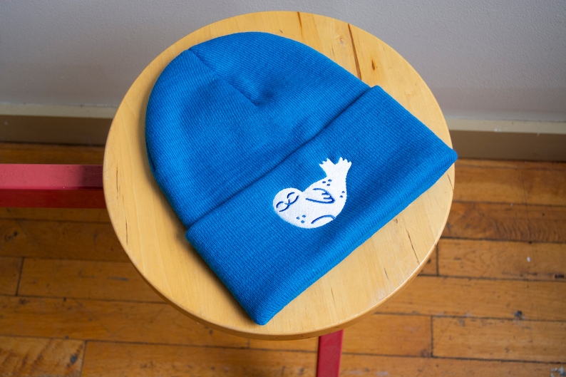 Seal Beanie Blue Knit Hat with Banana Seal Embroidery, Stylish Toque image 4