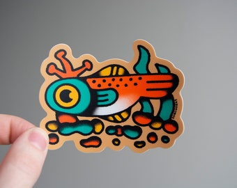 Guppy Fish - 3" Vinyl Sticker, Matte Durable Weatherproof Vinyl Decal, fish in stream