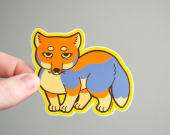 Sand Fox - 3" Vinyl Sticker, Matte Durable Weatherproof Vinyl Decal, animal Illustration, funny fox, grumpy