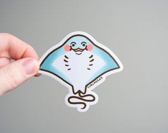 Bashful Sting Ray - 3" Vinyl Sticker, Matte Durable Weatherproof Vinyl Decal, Sea Creature Illustration, folk art