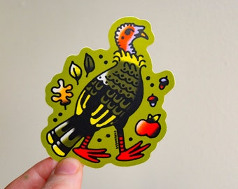 Turkey - 3" Vinyl Sticker, Matte Durable Weatherproof Vinyl Decal, bird Illustration, folk art water fowl