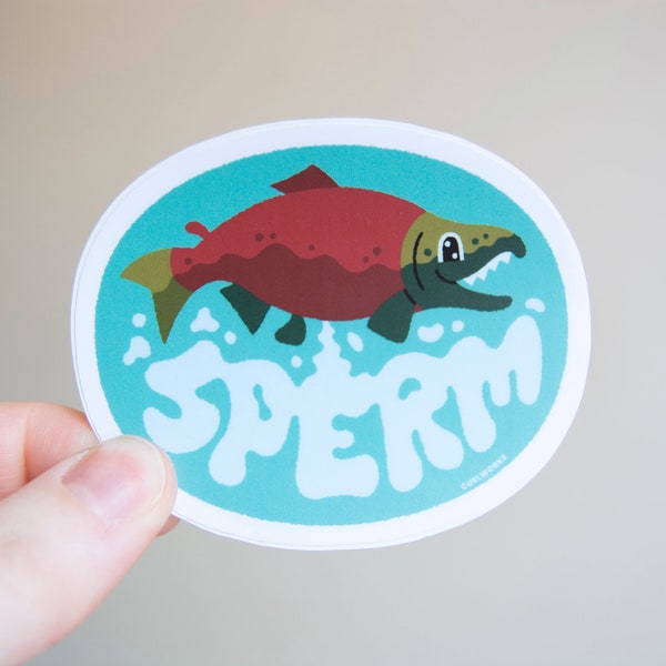 Spawning Salmon - 3" Vinyl Sticker, Matte Durable Weatherproof Vinyl Decal, PNW, Alaskan Salmon, Sperm, funny fish