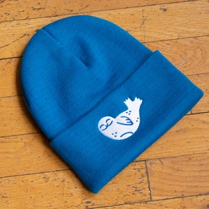 Seal Beanie Blue Knit Hat with Banana Seal Embroidery, Stylish Toque image 6