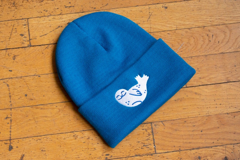 Seal Beanie Blue Knit Hat with Banana Seal Embroidery, Stylish Toque image 6