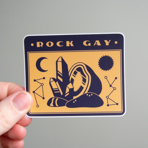 Rock Gay - 3" Vinyl Sticker - Waterproof Decal Sticker, Gift for Rock Collectors, Gemstones, Astrology