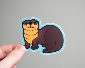 Otter - 3" Vinyl Sticker, Matte Durable Weatherproof Vinyl Decal, animal Illustration, folk art river otter, sea life