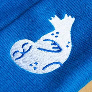 Seal Beanie Blue Knit Hat with Banana Seal Embroidery, Stylish Toque image 2