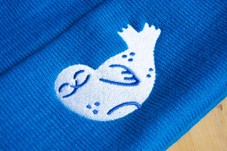 Seal Beanie Blue Knit Hat with Banana Seal Embroidery, Stylish Toque image 2