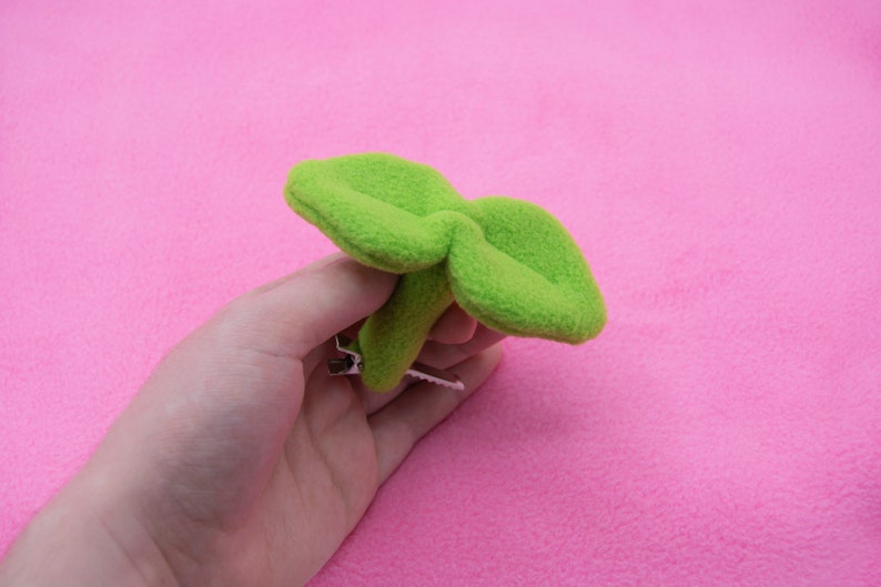 Plush Sprout Plant Clip - Cute Handmade Fleece Bean Sprout plant for Hair or Costume Fursuit Prop Plushie Accessory 