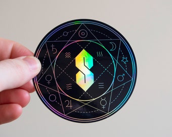 Sacred Geometry (The Universal S) - 3" Holographic Metallic Vinyl Sticker, Super S, 90's throwback meme