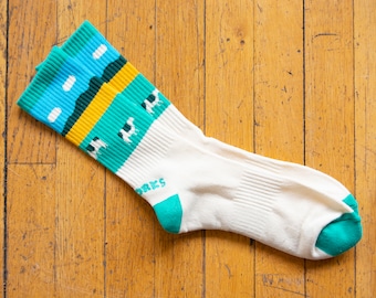 Grazing Cows Socks - Cotton/Nylon Blend Crew Sport Socks - Landscape Socks, Baraboo Hills