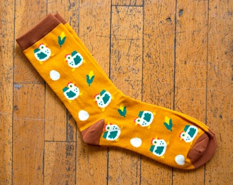 Chicken Socks - Cotton/Nylon Blend Crew Socks - Americana Chicken, Corn, Eggs, Dress Socks