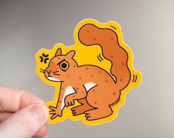 Angry Squirrel - 3" Vinyl Sticker, Matte Durable Weatherproof Vinyl Decal, animal Illustration, red squirrel