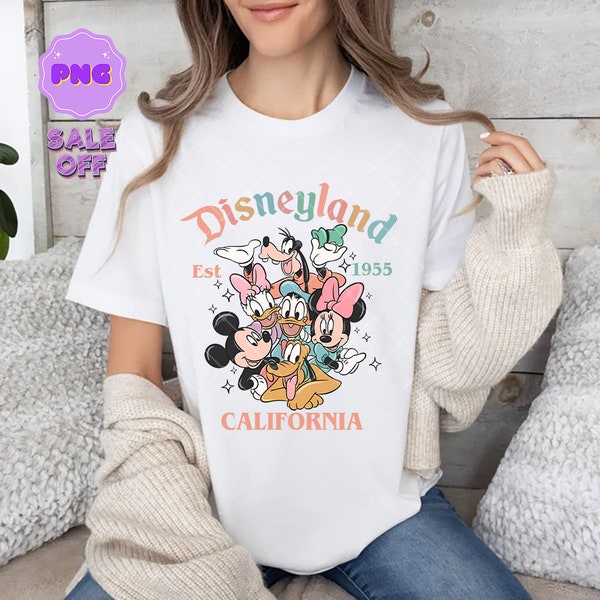 Retro Mickey And Friends Disneyland Est 1955 California Png, Disneyland Png, Dis-ney Family Png, Magic Kingdom, Disneyworld Png