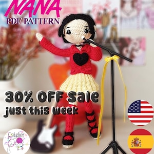 Kawaii Anime-Style Doll Pattern Red Outfit + Accessories – Crochet Doll with Microphone Stand