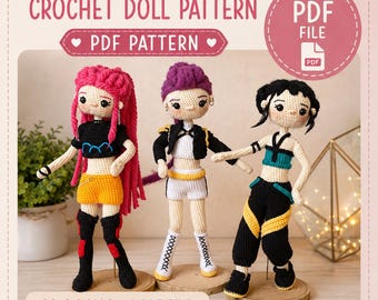 K-Pop Amigurumi-Puppen-Häkelanleitungsset | Demon Hunter-Stil (PDF) | Anime-Kawaii-Häkelpuppen zum Selbermachen