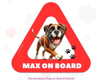 Boxer On Board Sticker, Personalized Dog Car Decal with Name, Custom Pet Sticker, Cute Boxer Car Sticker, Gift for Dog Lovers