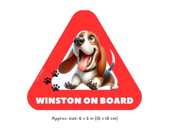 Basset Hound On Board Sticker, Personalized Dog Car Decal with Name, Custom Pet Sticker, Gift for Basset Hound Lovers
