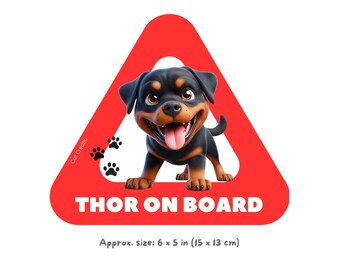 Rottweiler On Board Sticker, Personalized Dog Car Decal with Name, Custom Rottweiler Decal, Dog Lover Gift, Cute Car Sticker