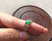 Grade A natural untreated bright emerald green Myanmar jadeite Burmese jade ring 925 silver size adjustable