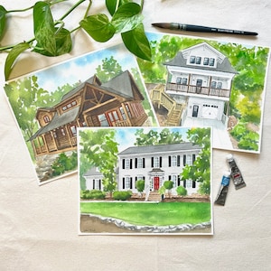 Hand Painted Watercolor House Painting, Custom House Portrait from Photo, Housewarming Gift, Realtor Closing Gift, Gift for Parents image 2