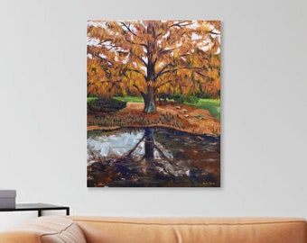 Original Fall in the Arboretum Oil Painting, Fall Tree, Autumn in DC Oil Painting