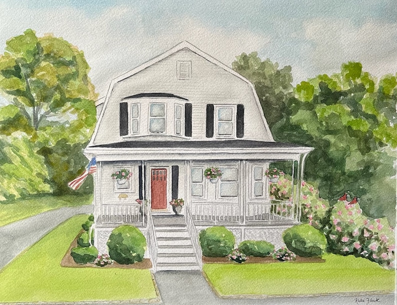 Hand Painted Watercolor House Painting, Custom House Portrait from Photo, Housewarming Gift, Realtor Closing Gift, Gift for Parents image 9