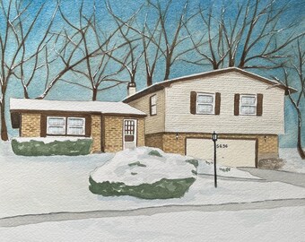 Hand Painted Watercolor House Portrait, Custom Home Painting