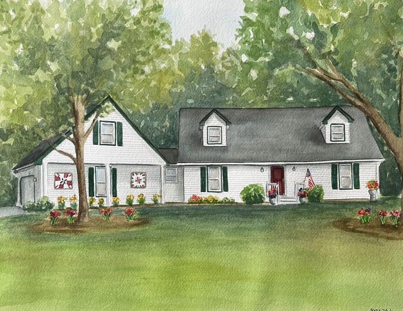 Hand Painted Watercolor House Painting, Custom House Portrait from Photo, Housewarming Gift, Realtor Closing Gift, Gift for Parents image 8