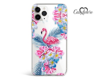 TropicalFlamingo, iPhone 13 case, iPhone 12 case, Flower, Clear Rubber iPhone case, iPhone X case, iPhone 15 case, Galaxy S20 case, S10 case