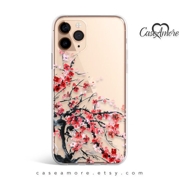 iPhone 13 case, iPhone 12 case, iPhone 11 case, Clear Rubber case, iPhone X case, iPhone 8 case, Galaxy S20 case, S10 case, Cherry Blossom