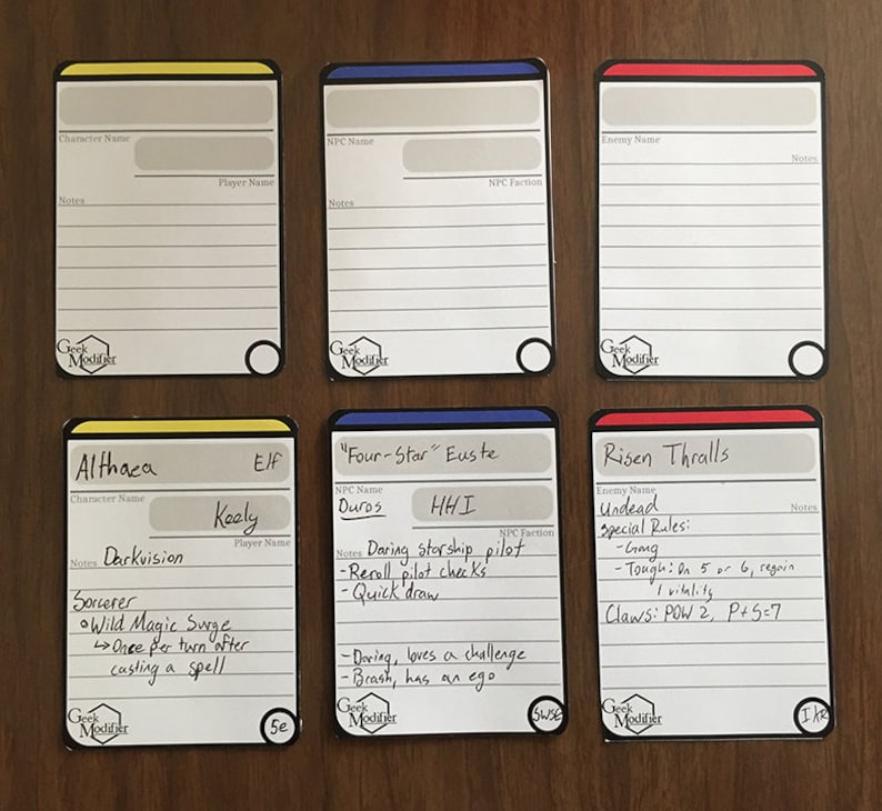RPG Initiative Tracking Cards Etsy