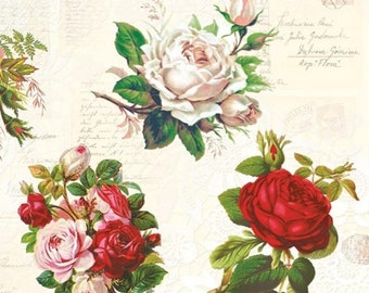 4x Designer PAPER NAPKINS for Decoupage ROSE TWIGS LEAVES AND FLOWERS