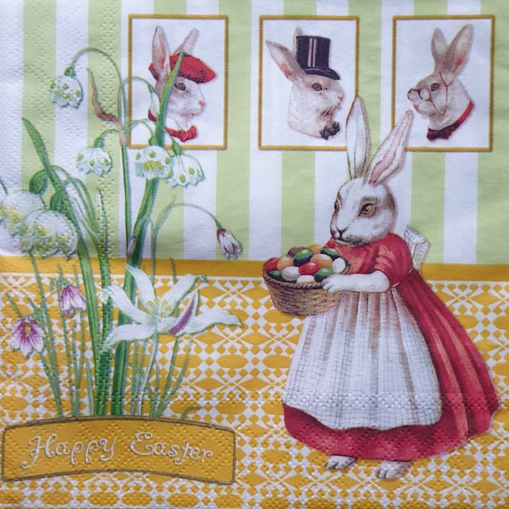 4 Lunch Paper Napkins for Decoupage Craft Vintage Napkin I am little Rabbit