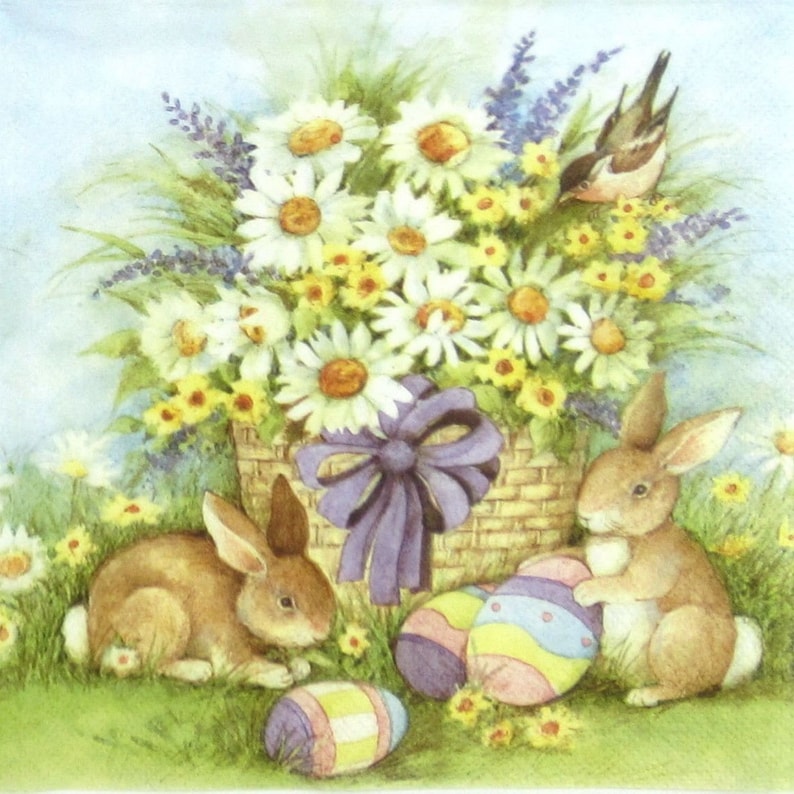 4 Lunch Paper Napkins for Decoupage Craft Vintage Napkin I am little Rabbit