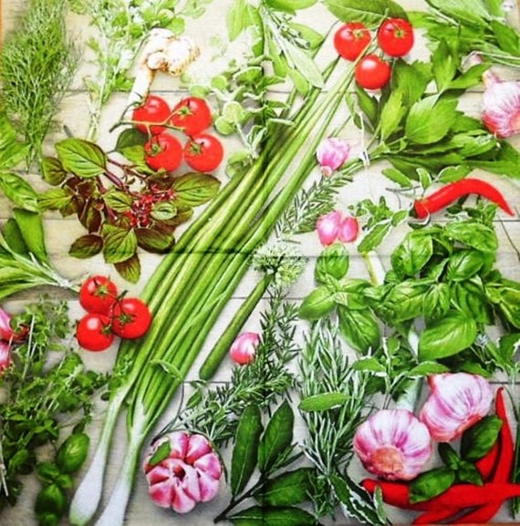HERBS 4 x single paper napkins scrap booking tissue paper decoupage napkins