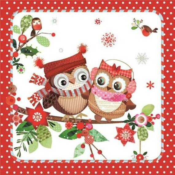 4 x Single Paper Table Napkin//Decoupage//Decopatch//Happy Birthday Owl