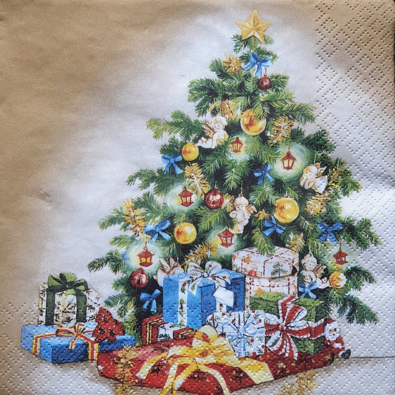 4 Decoupage PAPER NAPKINS SERVIETTES CHRISTMAS TREE 13 Inch Craft Supplies NEW