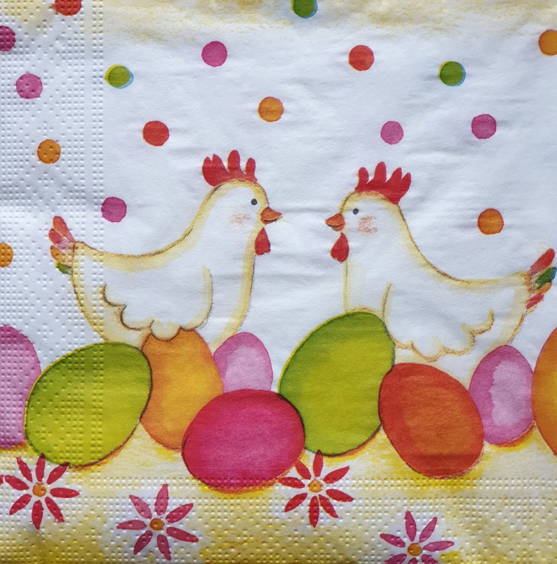 4 Single Paper Table Napkins for Decoupage Easter Eggs Chickens
