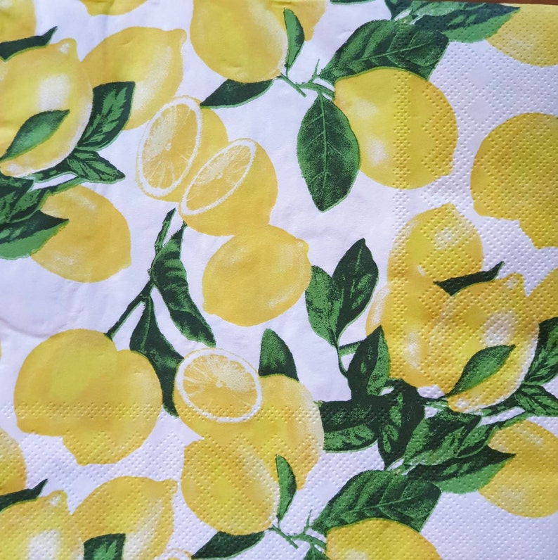 Summer paper Napkins 4 Stunning Lemons Paper Napkins Serviettes Party Napkins Crafts Supplies Real Lemon Branches Journal Napkins New