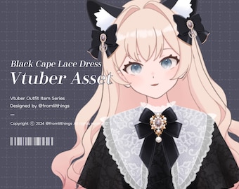 Rigged Black Cape Lace Dress VTuber Asset: Live2D Item (Digital Download)