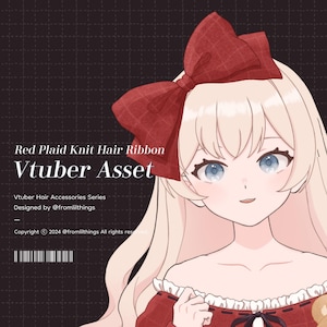 VTuber Asset : Rigged Red Plaid Knit Hair Ribbon, Live2D asset, VTuber Item, Live2D Item,  Vtuber Outfit Asset, Vtuber Christmas Item