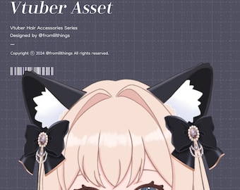 Rigged Black Cat Ear VTuber Asset: Live2D Item (Digital Download)
