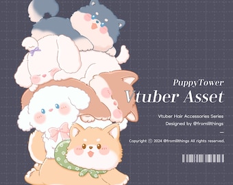 Rigged Puppy Tower VTuber Asset: Live2D Item (Digital Download)