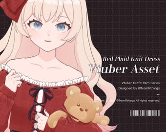 Rigged Red Plaid Knit Dress VTuber Asset: Live2D Item (Digital Download)
