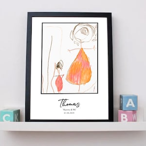 Impressão de exibição de arte infantil, impressão A4 personalizada de desenho infantil transformada em arte de parede chique. Decoração de parede de galeria infantil, sala de jogos ou berçário