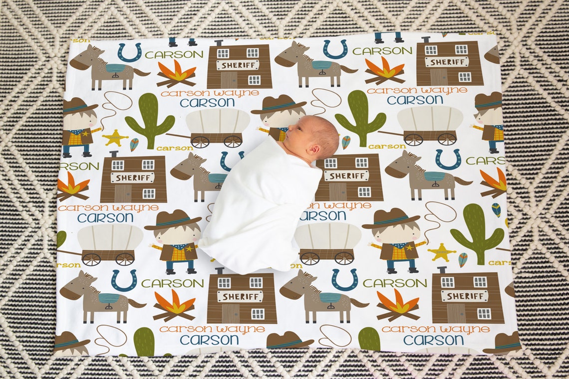 Personalized Baby Blanket Cowboys Western Baby Boy Swaddle Etsy
