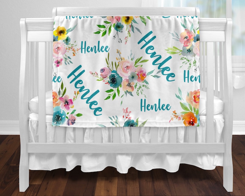 Baby Girl Personalized Baby Blanket Monogrammed Baby Blanket Nursery Blanket Floral Baby Name Blanket Crib Blanket